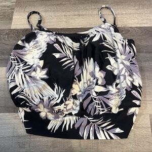 Floral Black and Purple Women's Swim Top Kona Sol sz 16W